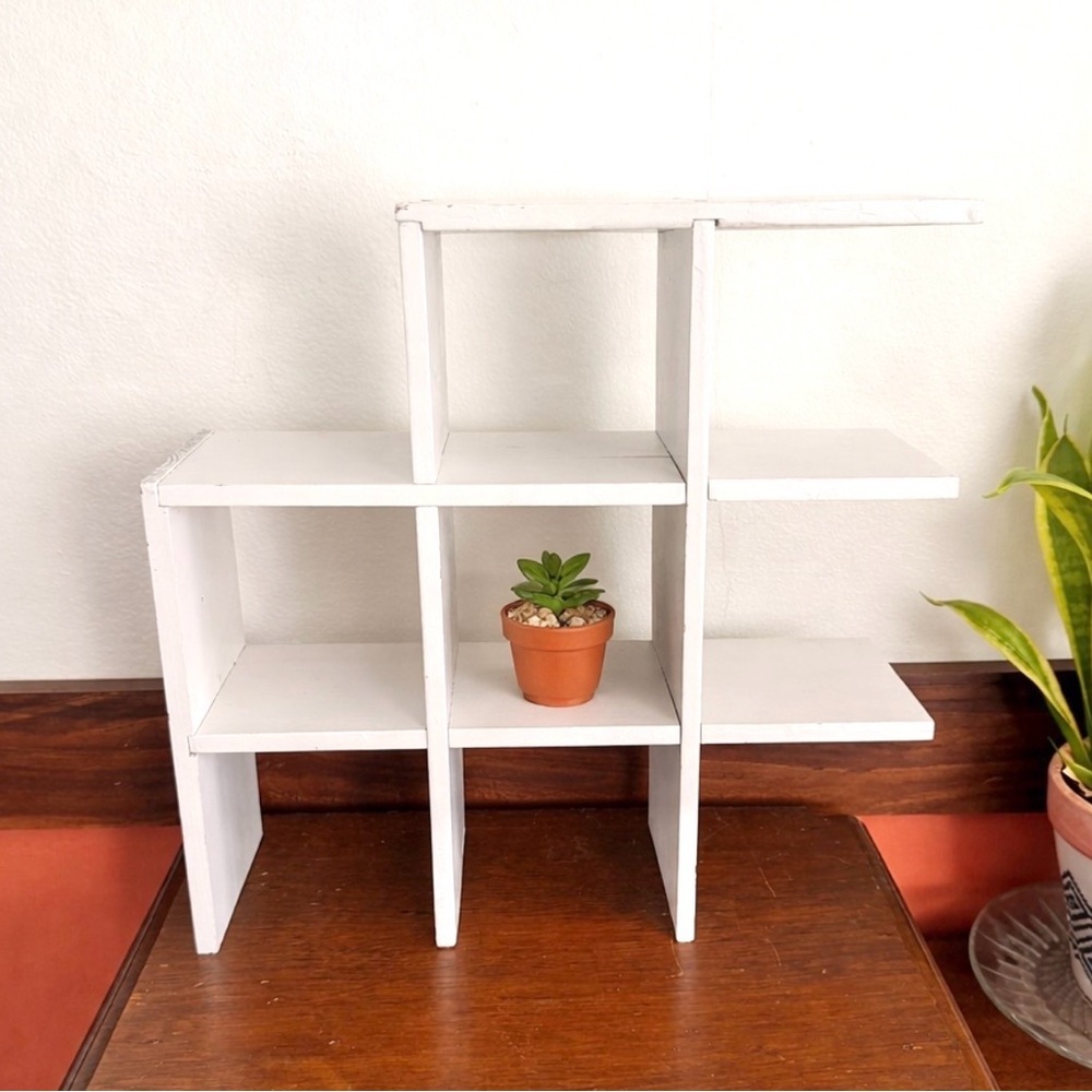 White Trinket Shelf Freestanding 12” Handmade Vtg Style Plant Stand Home Decor